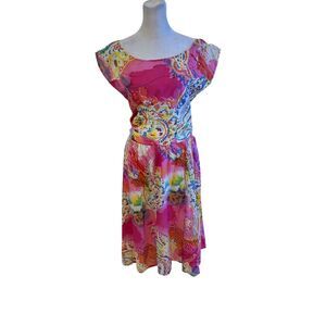 Chaundry Women's S Paisley Print Sleeveless Knee Length Dress with Smocked Waist